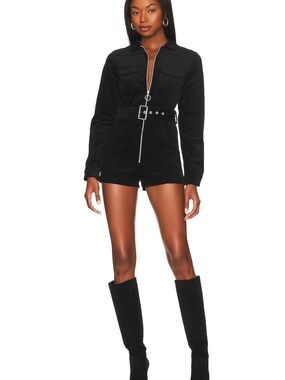 superdown Black Long-Sleeve Zip Romper with Belt Small